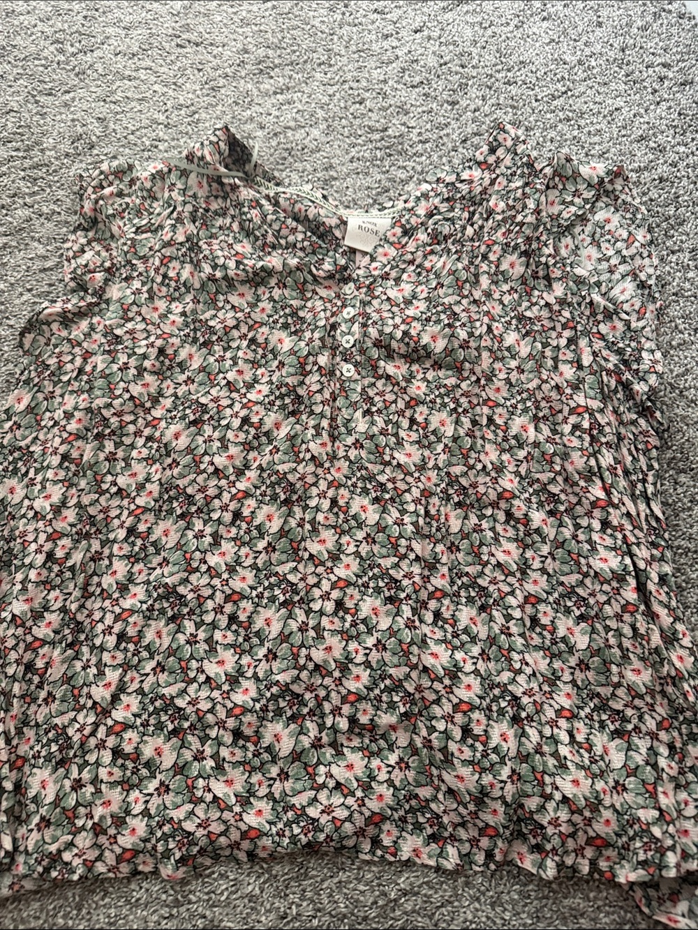 Knox Rose Green and Pink Floral Button-Front Blouse